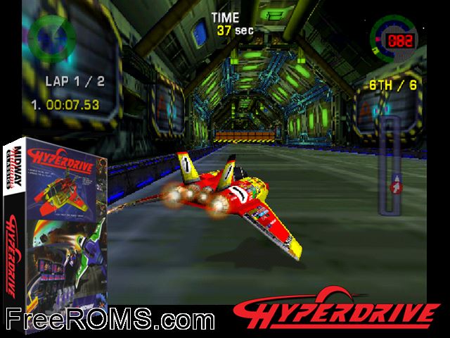 Hyperdrive MAME game showing 3D box cover and gameplay screenshot