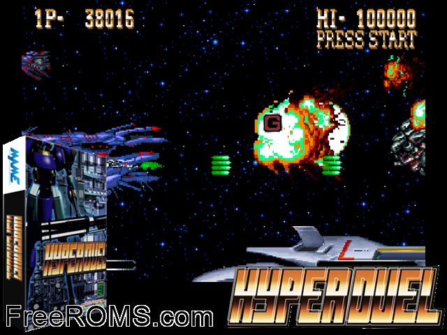 Hyper Duel (Japan set 1) MAME game showing 3D box cover and gameplay screenshot