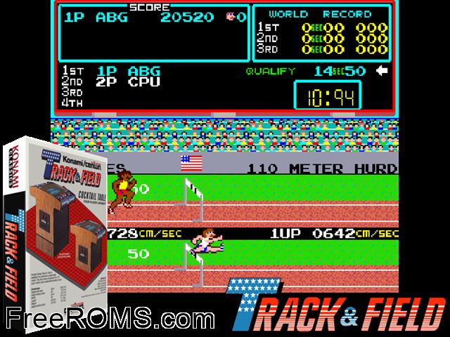 Hyper Olympic MAME game showing 3D box cover and gameplay screenshot