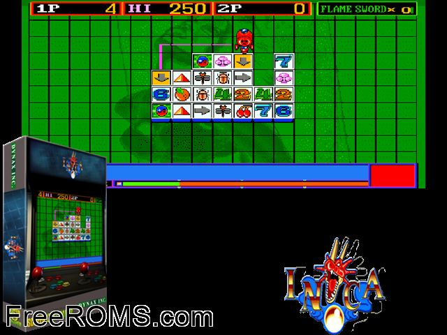 Inca MAME game showing 3D box cover and gameplay screenshot