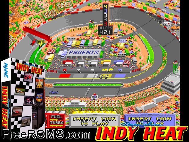 Danny Sullivan's Indy Heat MAME game showing 3D box cover and gameplay screenshot