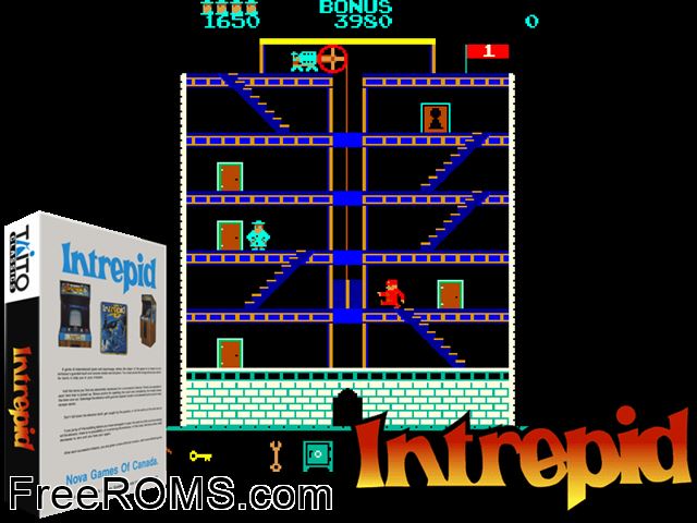 Intrepid (set 1) MAME game showing 3D box cover and gameplay screenshot