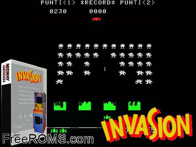 Invasion (Midway) MAME game showing 3D box cover and gameplay screenshot