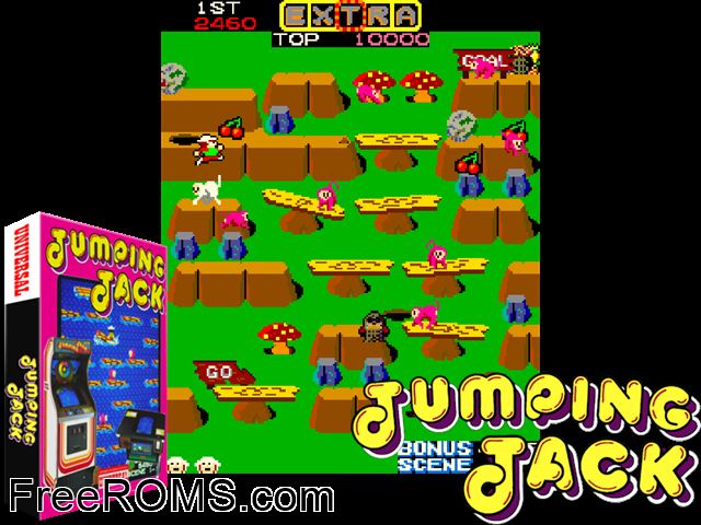 Jumping Jack MAME game showing 3D box cover and gameplay screenshot