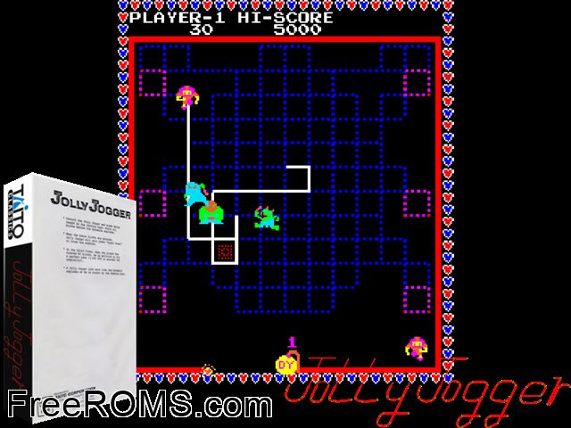 Jolly Jogger MAME game showing 3D box cover and gameplay screenshot