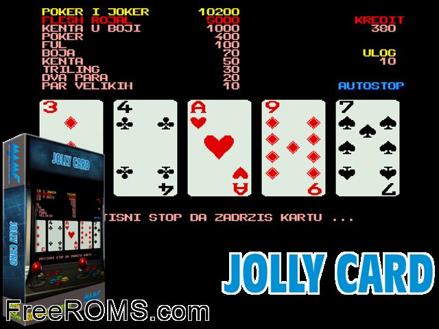 Jolly Card (Italia, bad dump?) MAME game showing 3D box cover and gameplay screenshot
