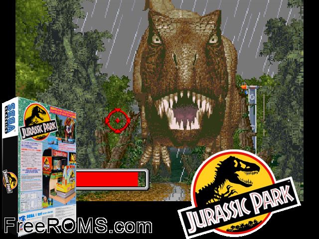 Jurassic Park MAME game showing 3D box cover and gameplay screenshot
