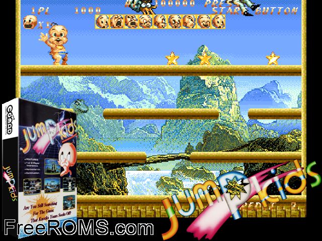 Jump Kids MAME game showing 3D box cover and gameplay screenshot