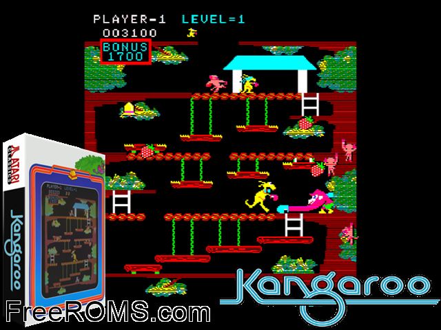 Kangaroo (bootleg) MAME game showing 3D box cover and gameplay screenshot