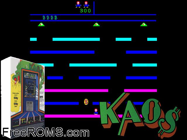 Kaos MAME game showing 3D box cover and gameplay screenshot
