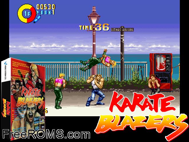 Karate Blazers (US) MAME game showing 3D box cover and gameplay screenshot