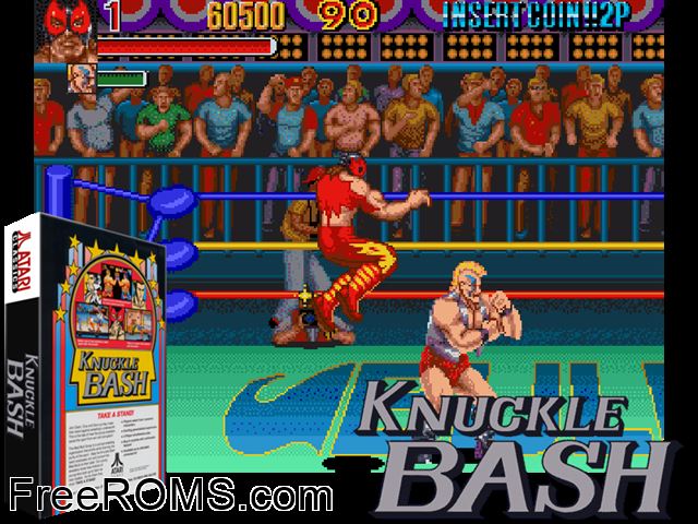 Knuckle Bash MAME game showing 3D box cover and gameplay screenshot