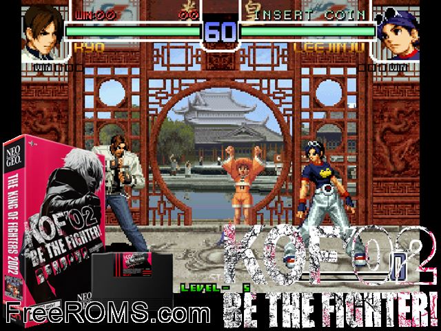 The King of Fighters 2002 Magic Plus (bootleg) MAME game showing 3D box cover and gameplay screenshot