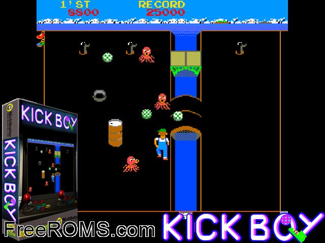 Kick Boy MAME game showing 3D box cover and gameplay screenshot