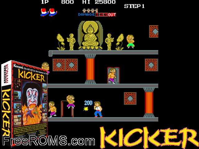 Kicker MAME game showing 3D box cover and gameplay screenshot