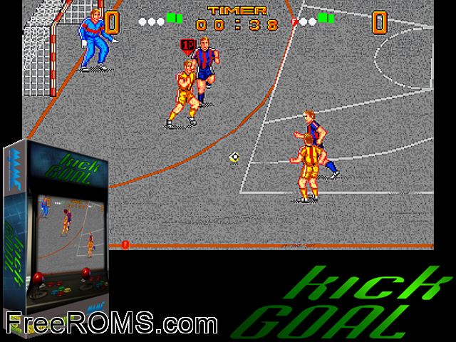 Kick Goal MAME game showing 3D box cover and gameplay screenshot