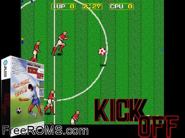 Kick Off (Japan) MAME game showing 3D box cover and gameplay screenshot