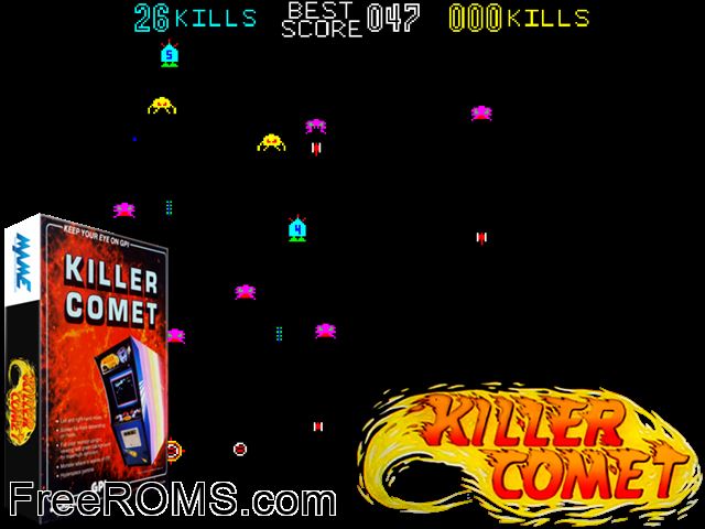 Killer Comet MAME game showing 3D box cover and gameplay screenshot
