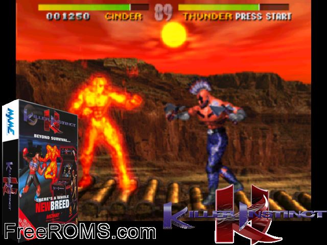 Killer Instinct (v1.4) MAME game showing 3D box cover and gameplay screenshot