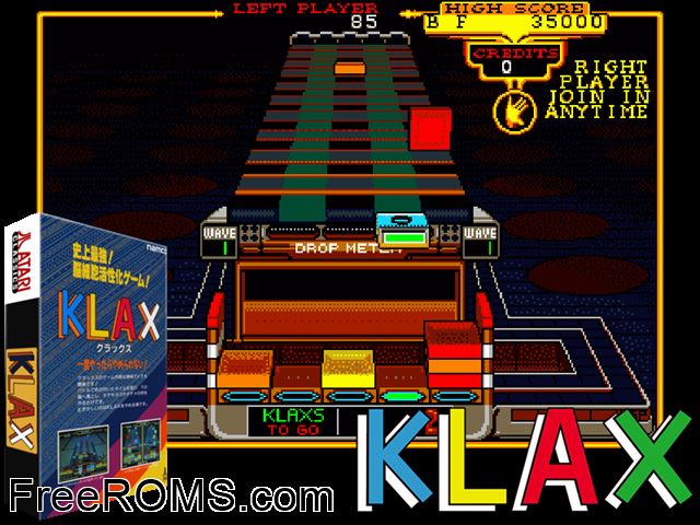 Klax (Japan) MAME game showing 3D box cover and gameplay screenshot