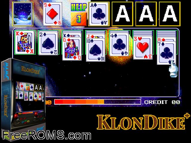 KlonDike+ MAME game showing 3D box cover and gameplay screenshot