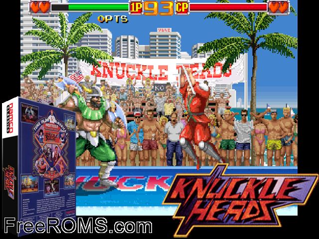 Knuckle Heads (World) MAME game showing 3D box cover and gameplay screenshot