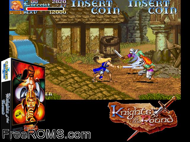 Knights of the Round (Japan 911127) MAME game showing 3D box cover and gameplay screenshot