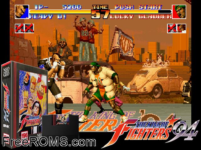 The King of Fighters '94 MAME game showing 3D box cover and gameplay screenshot