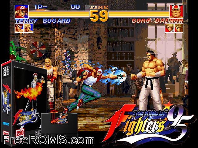 The King of Fighters '95 (set 2) MAME game showing 3D box cover and gameplay screenshot