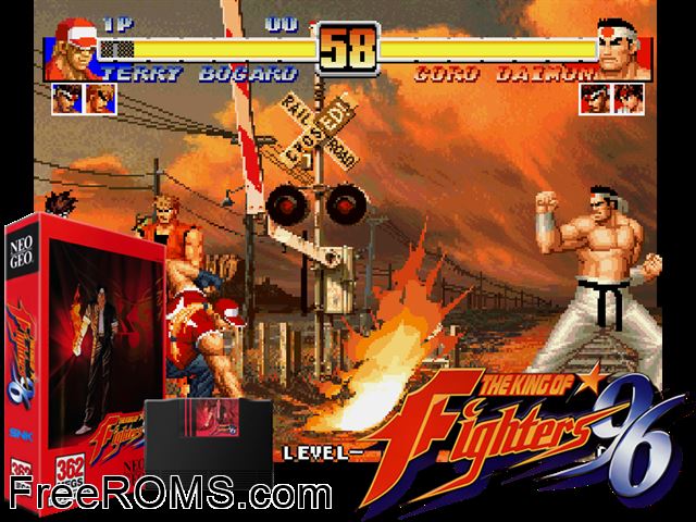 The King of Fighters '96 (set 2) MAME game showing 3D box cover and gameplay screenshot