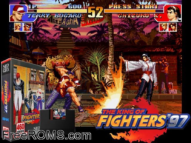 The King of Fighters '97 (set 1) MAME game showing 3D box cover and gameplay screenshot