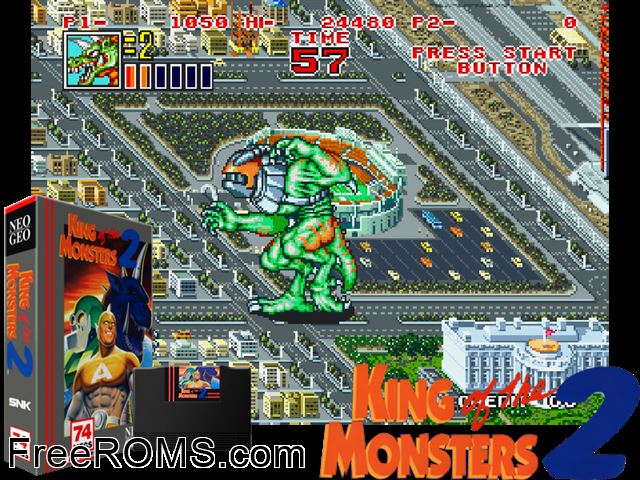 King of the Monsters 2 - The Next Thing MAME game showing 3D box cover and gameplay screenshot