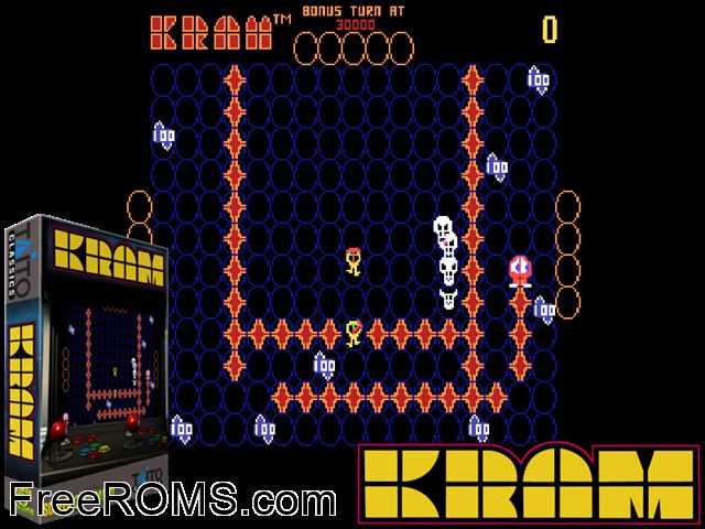 Kram (set 2) MAME game showing 3D box cover and gameplay screenshot