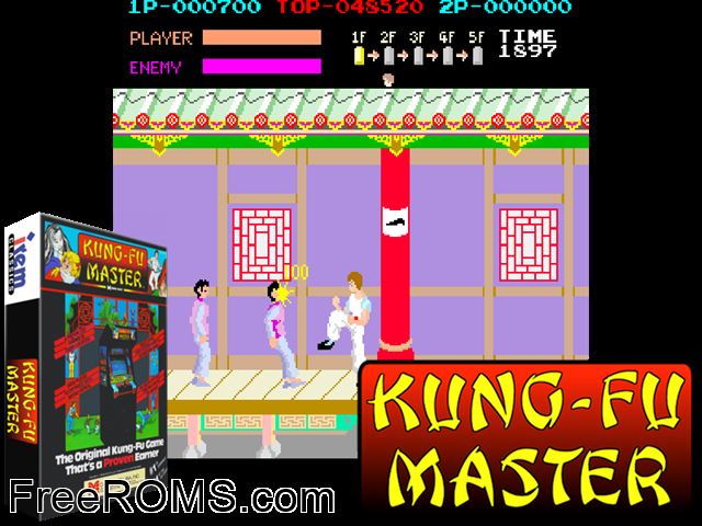 Kung-Fu Master (bootleg set 1) MAME game showing 3D box cover and gameplay screenshot