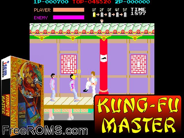 Kung-Fu Master (Data East) MAME game showing 3D box cover and gameplay screenshot
