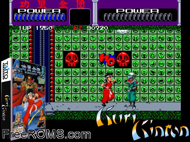 Kuri Kinton (World) MAME game showing 3D box cover and gameplay screenshot