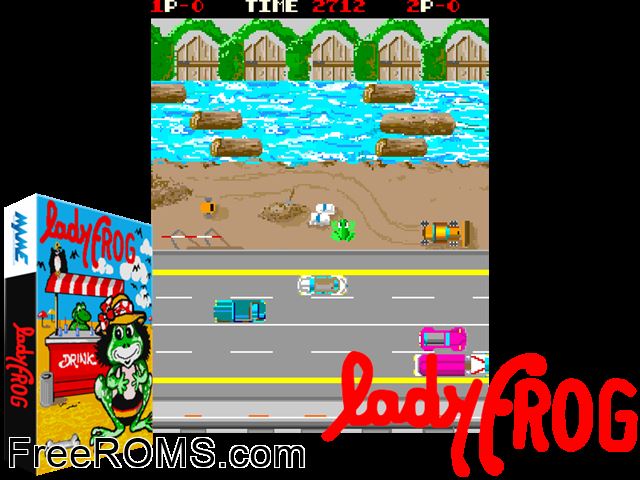 Lady Frog MAME game showing 3D box cover and gameplay screenshot