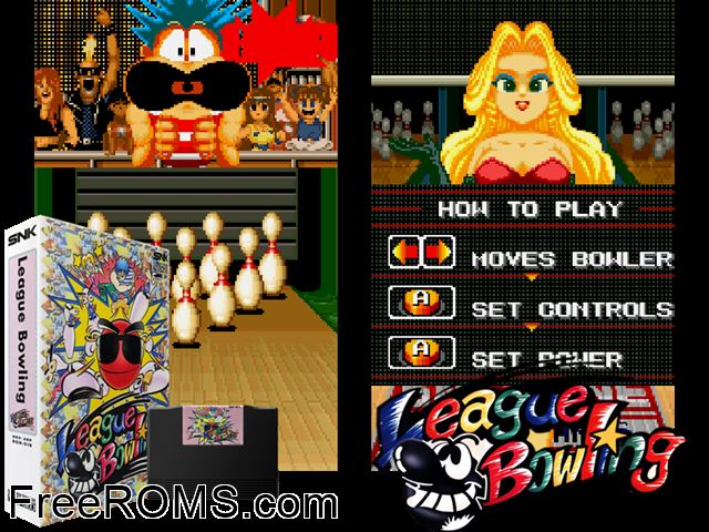 League Bowling MAME game showing 3D box cover and gameplay screenshot
