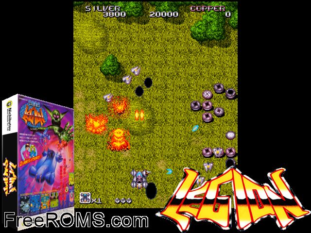 Legion (ver 2.03) MAME game showing 3D box cover and gameplay screenshot