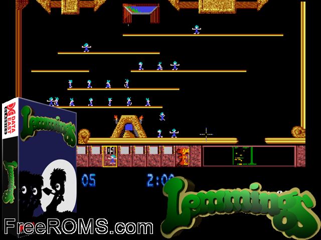 Lemmings (US Prototype) MAME game showing 3D box cover and gameplay screenshot