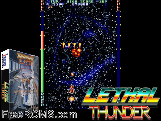 Lethal Thunder (World) MAME game showing 3D box cover and gameplay screenshot