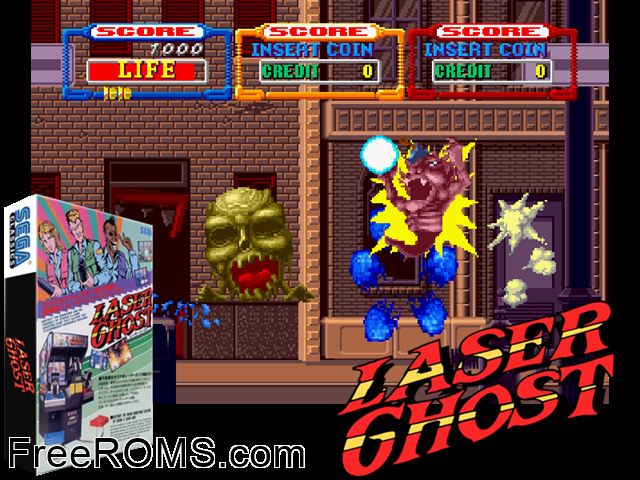 Laser Ghost (set 1, US, 317-0165) MAME game showing 3D box cover and gameplay screenshot