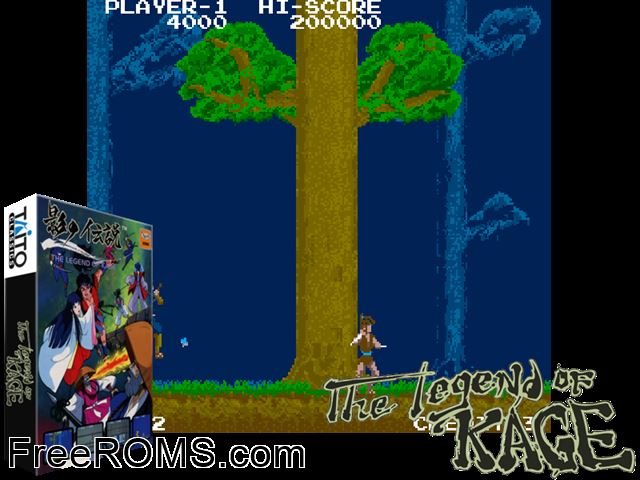 The Legend of Kage (bootleg set 2) MAME game showing 3D box cover and gameplay screenshot