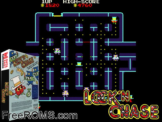 Lock'n'Chase MAME game showing 3D box cover and gameplay screenshot