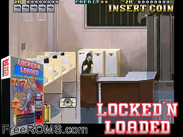 Locked 'n Loaded (US) MAME game showing 3D box cover and gameplay screenshot