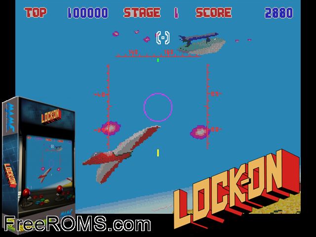 Lock-On MAME game showing 3D box cover and gameplay screenshot