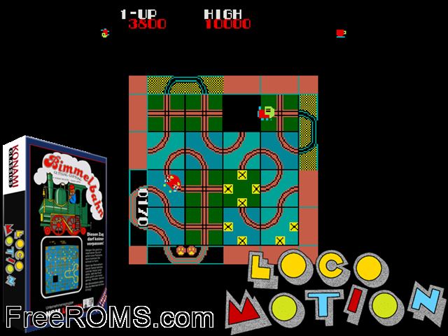 Loco-Motion MAME game showing 3D box cover and gameplay screenshot