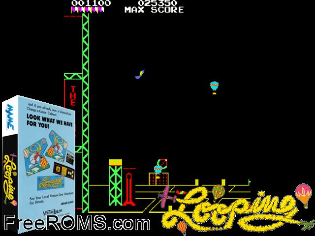 Looping (set 1) MAME game showing 3D box cover and gameplay screenshot