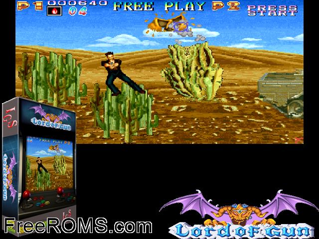 Lord of Gun (USA) MAME game showing 3D box cover and gameplay screenshot