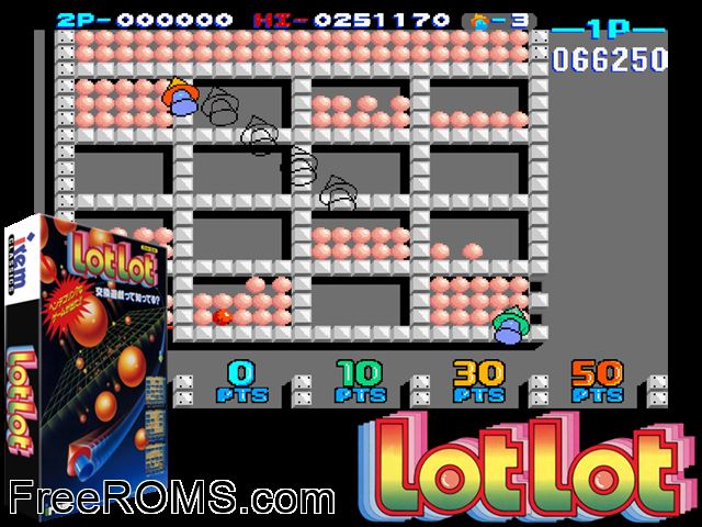 Lot Lot MAME game showing 3D box cover and gameplay screenshot